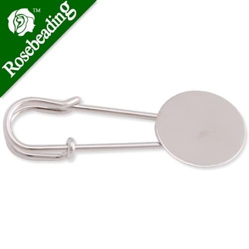 34MM Length Imitation Rhodium Plated Copper Flat Brooch,with 15mm Round flat base,brooch pin,sold 50pcs per pkg