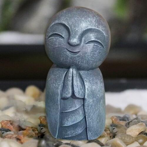 Durable Resin Japanese Buddha Little Smiling Jizo Monks In Prayer Mini Statue Ksitigarbha Ornaments Decor