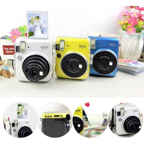Transparent Crystal Clear Protect PVC Hard Case Cover For Fujifilm Instax Mini 70 Camera bag with shoulder strap