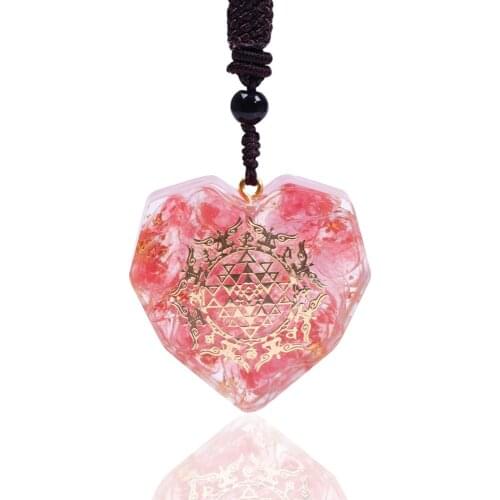 Orgonite Pink Melting Stone Crystal Pendant Heart-Shaped Healing Crystals Necklace For Women