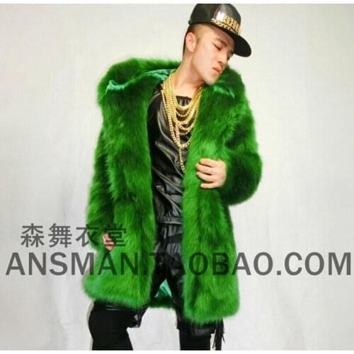 S-5xl 2020 Women And Men New Fashion Slim Dj Singer Beyonce Green Imitation Fox Fur Long Hooded Costumes Clothing