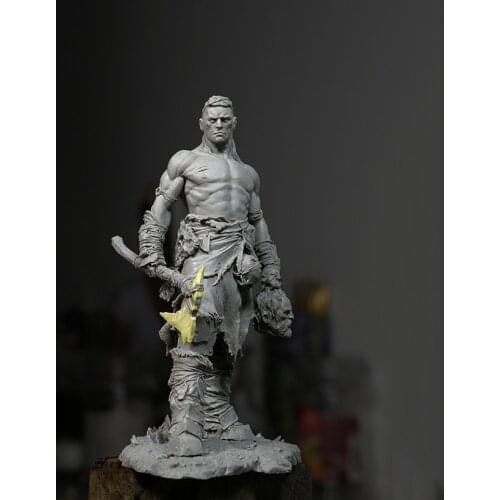 Self-assembled New Unassembled 1/24 ancient man warror with axe stand Resin Figure Unpainted Model Kit