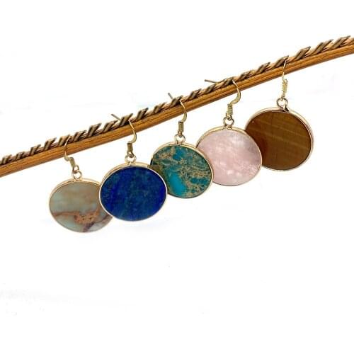 Natural Stone Earrings Pendant Round Blue Turquoise Amber Stone Plane Beautiful Fashion Fashion Women DIY Jewelry Earrings