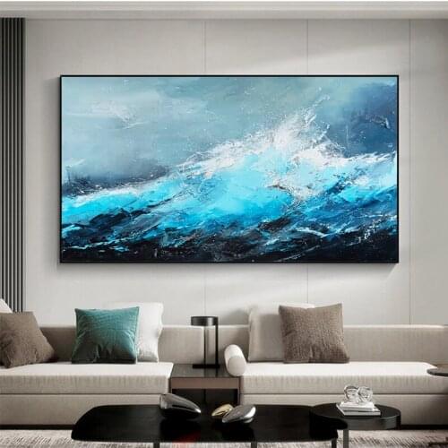 Modern minimalist sofa background wall decoration painting light luxury style blue abstract art painting oil painting