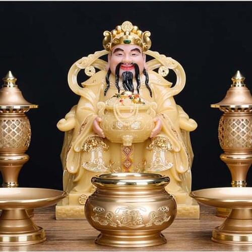 2021 High-grade gilding jade BUDDHA figure HOME shop Prosperity family protection God of wealth Mammon CAI SHEN YE lucky statue