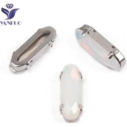 YANRUO 4161 All Sizes White Opal Elongated Baguette Fancy Stones Setting Strass Point Back Crystal Rhinestones For Sewing