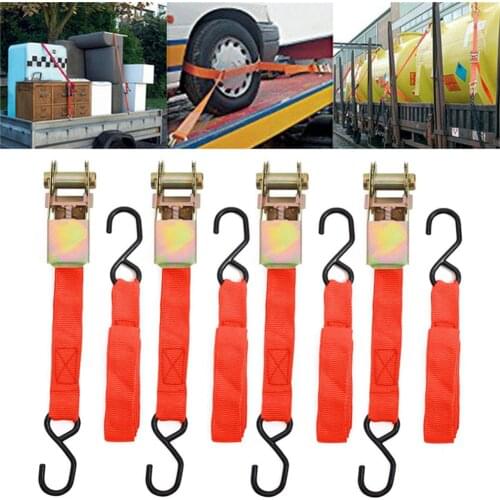 Heavy Duty Ratchet Tie-Down Strap with Double J Hooks Cargo Strap for Goods Bundle and Trailer Self-Rescue