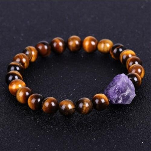 Top Reiki Healing Energy Raw Rock Mineral Nuggets Quartz Crystal Stone Bracelet Hand Craft Natural Amazonite Amethysts Bracelets