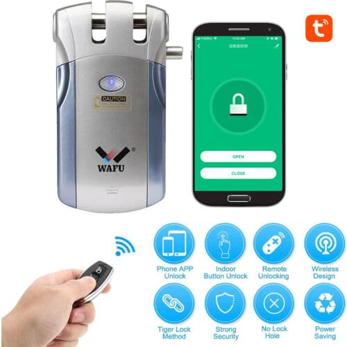 WAFU 019 Wireless Wifi Smart Lock Remote Control BT Electronic Keyless Door Invisible Lock 433MHz Phone Control Fingerprint Lock