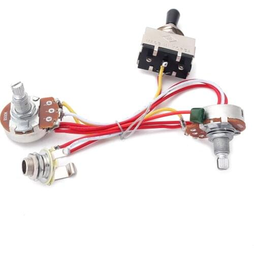 Replacement Electric Guitar Pickup Wiring Harness with 3-Way Toggle Switch Knob Volume Tone 500K