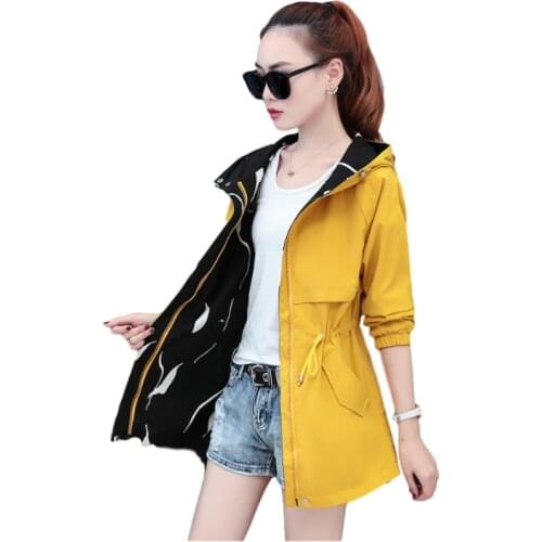 2020 Spring New Plus Size Jacket Women Hooded Fashion Double-Sided Wear Windbreaker Women Loose Outwear Ladies coats 4XL D3410