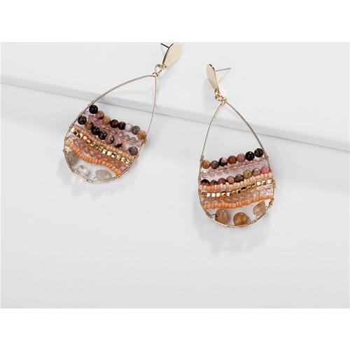 Bohemian Jewellery Women Water Drop Shape Glass Stone Beads Woven Drop Dangle Earrings HD178