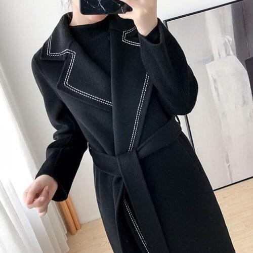 Loose Oversize Outwear with Belt Autumn Winter Coat Women 2021 New Casual Black Double-Faced Wool Blazers Jacket Female Elegant