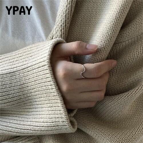 YPAY 100% Real 925 Sterling Silver Mobius Open Rings for Women Korea INS Simple Irregular Wave Finger Ring Fine Jewelry YMR1011