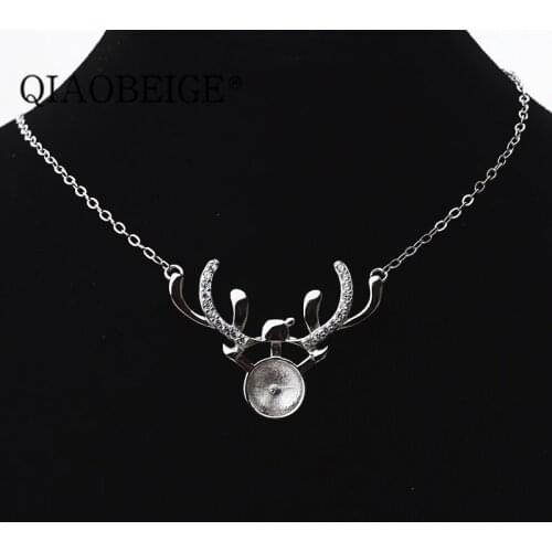 QIAOBEIGE 925 pearl necklace mounting Sterling Silver Jewelry Designer Necklaces pearl deer pendant necklace for Anniversary