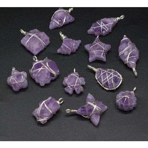 1PC Natural Amethysts Pendant Rock Mineral Purple Quartz Reiki Healing Energy Stone Charms for Femme Jewelry Making DIY Necklace