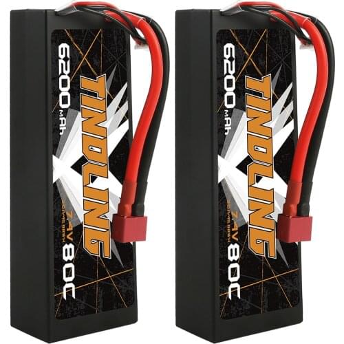 2UNITS TINDLING RACING SERIES 6200mAh 7.4V 2S 80C HARDCASE Lipo Battery With Deans TPlug for RC Evader BX Car Truck Truggy Buggy