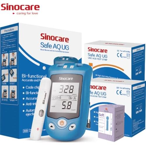 Sinocare 2in1 Safe AQ UG Blood Glucose Blood Uric Acid Meter & 50 Test Strips for Diabetes Gout Pregnant Parents Glucometer