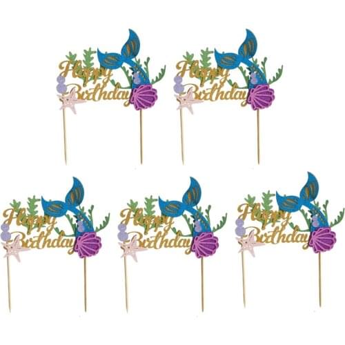 5PCS Cake Toppers Cake Picks Baking Cake Decoration Shell Happy Birthday Party Supplies Cupake Picks Cupcake Toppers for Kids