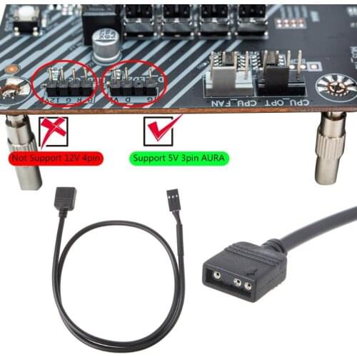 5V 3PIN RGB VDG Adapter Line Connector for Motherboard 5V 3Pin VDG to Normal 3Pin Conversion Cable Black 19QE
