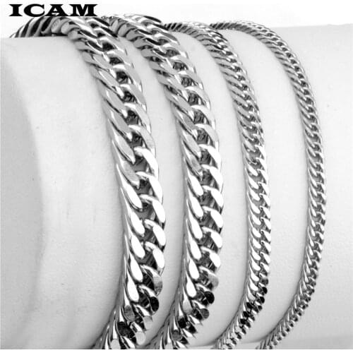 ICAM Bracelet for Men Women Curb Cuban Link Chain Stainless Steel Mens Womens Bracelets Chains Davieslee Jewelry for Men