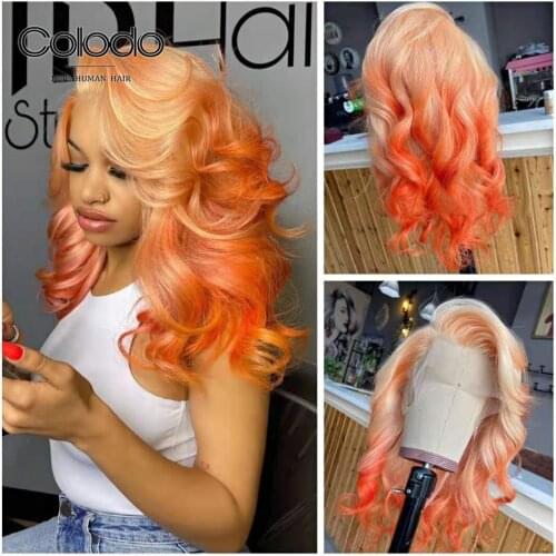 Brazilian Lace Wig With Baby Hair Body Wave Remy Hair Ombre Orange Transparent Lace Wig Human Hair Wigs For Women