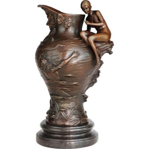 Bronze Sculpture Young Girl and Elder Vase Statue Vintage European Female Art Hot Casting Home Decor