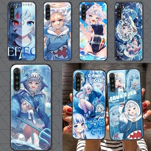 Gawr Gura Shark Girl Phone case For Xiaomi Redmi Note 7 7A 8 8T 9 9A 9S 10 K30 Pro Ultra black luxury cell cover soft bumper art