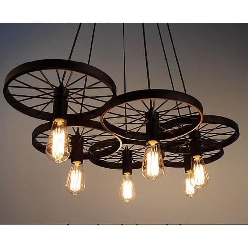 Loft personality retro industrial Restaurant Bar American country iron wheel chandelier lamp