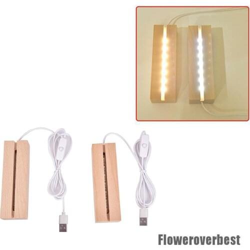 Wooden Led Lamp Base USB Cable Switch Night Light 3D Led Night Lamp Base Long Acrylic DIY Wooden Lamp Base 150mm