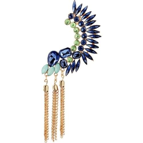 Boho Long Crystals Tassels Ear Cuff Earring Full Rhinestone Big No Pierced Clip Crawler Studs Women Fashion Jewelry