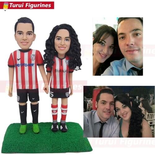 Double doll soccer fan soft clay polymer clay figures in football jerseys figurines football star bobblehead doll customize mini