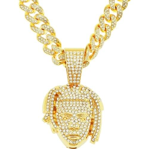 European&American Fashion Personality Three-dimensional Portrait Pendant Cuban Chain Tag Mens Street Cool Necklace Accessories