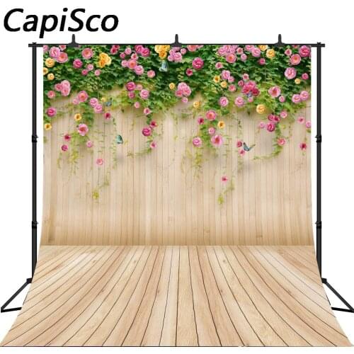 Capisco Floral Wood Wall floor Photography Backdrops Newborn Baby Flower Butterfly Backdrop birthday Wedding Photo Backgrounds
