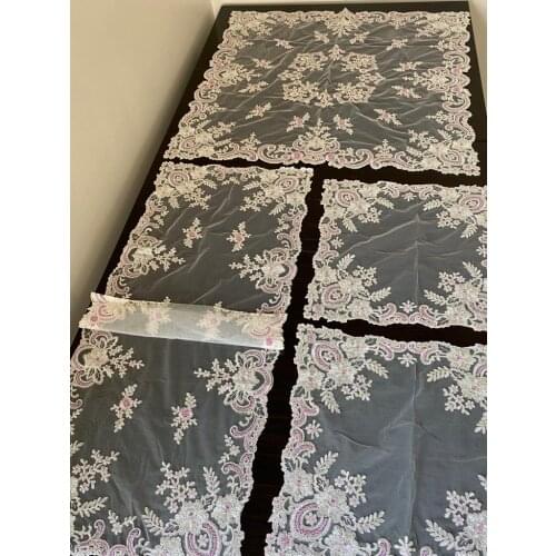 Fransız Tülü Mor Işlemeli Lüks 5 Parça Salon Takımı