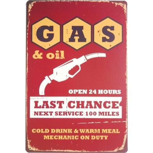 Gas Oil Open 24 Hours Tin Metal Sign 8" X 12"