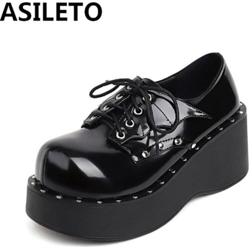ASILETO Gothic Shoes Platform Lady Punk Maid Dress Demonia Platform Womens Shoes Mary Janes Black Rock Lolita Girls Wedge
