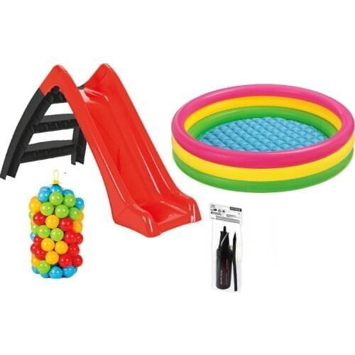 Slide Play Set (Sunset Pool / 6 cm 100 Piece Play Pool Ball / Pump / Slide)