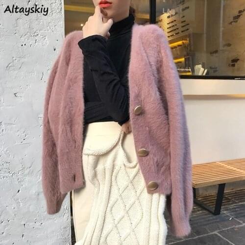 Cardigan Women Cropped Plus Size 3xl Lantern Sleeve Mink Cashmere Solid Cozy Spring Autumn Newest Outwear Loose Fitting Elegant