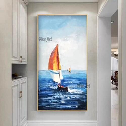 Home Wall Hanging Showpieces Oil Painting Sailing Boat Shipping Canvas Picture 100% Handmade Abstract Wall Art For Hotel