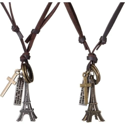 Eif Dock Tower Pendant Leather Necklace Sweater Chain Eiffel Tower Leather Necklace for Women Men Fashion Jewelry Accessories