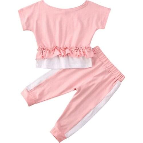 2020 Summer Fashion Toddler Kids Baby Girl Sportwear Short Sleeve Ruffle Tops+Pants Leggings Outfits Clothes 2Pcs Set 1-6Y