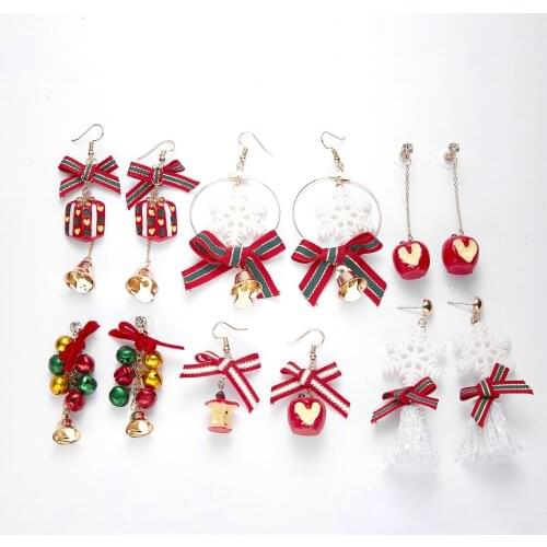 Christmas Eve Cute Girl Anniversary Snowflake Apple Bell Bow Cartoon Love Women Earrings Pendant Accessories Sister Female Gift