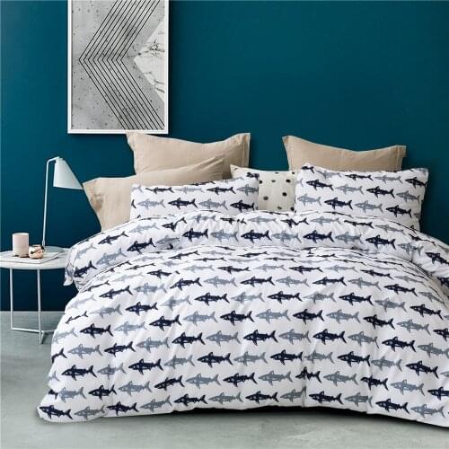 Cartoon Animal Shark Sea Cute Kids Kawaii Comforter Bedding Set Children Fashion King Queen Twin Size Bed Linen Duvet Cover Sets