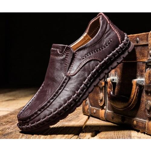 2021 New Genuine Leather Shoes Men Loafers Soft Cow Leather Men Casual Shoes Brand Office Shoes Men Driving Shoes Big Size 1.8A