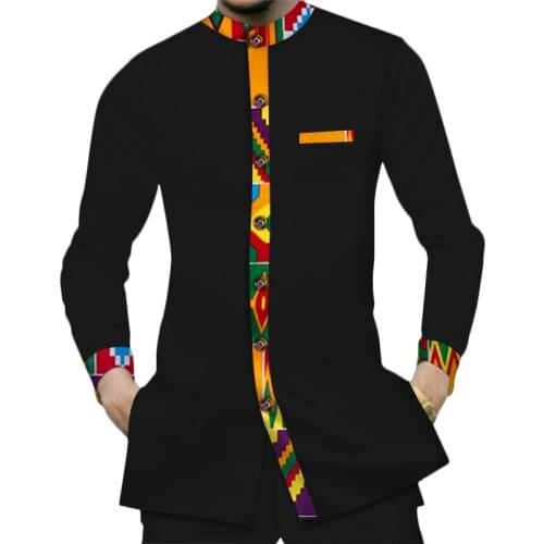 Casual 100% Cotton men%27s+shirts African clothes Dashiki Kente Patchwork Print Shirt Tops Bazin Riche African men shirts only