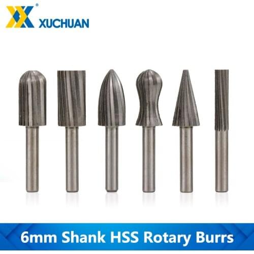 Rotary Burrs HSS Drill 6mm Shank Rotary Burrs Files A B C D E F Type Router Rasps For Metalworking Engraving Tools Rotary Files