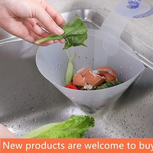 Foldable kitchen sink filter mesh suction cup vegetable basket sink food waste drain basket drain filter bracket anti-blocking