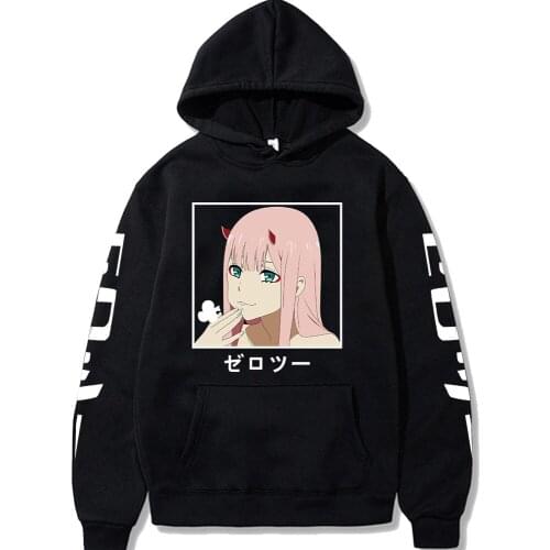 Harajuku Anime Zero Two Graphic Manga Hoodies Darling In The Franxx Long Sleeved Kawaii Cartoon Hoodies Sweatshirt Tops