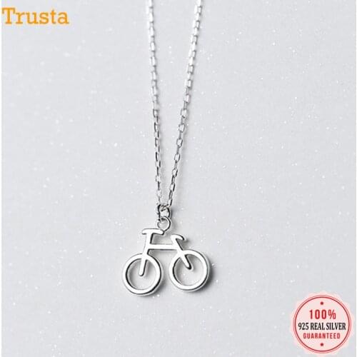 Trusta 2018 100% 925 Solid Sterling Silver Jewelry Bicycle Bike Pendant Fashion Necklace Girl Friend Birthday Gift Lady DS1271